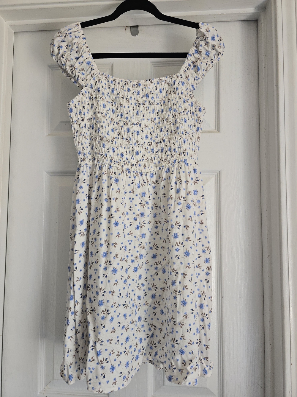 june & hudson Cream Mini Dress with Blue Floral Print